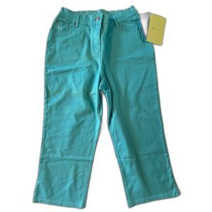 New Denim & Co. Turquoise Blue Embroidery Pocket Cotton Ankle Pants SIZE M *READ